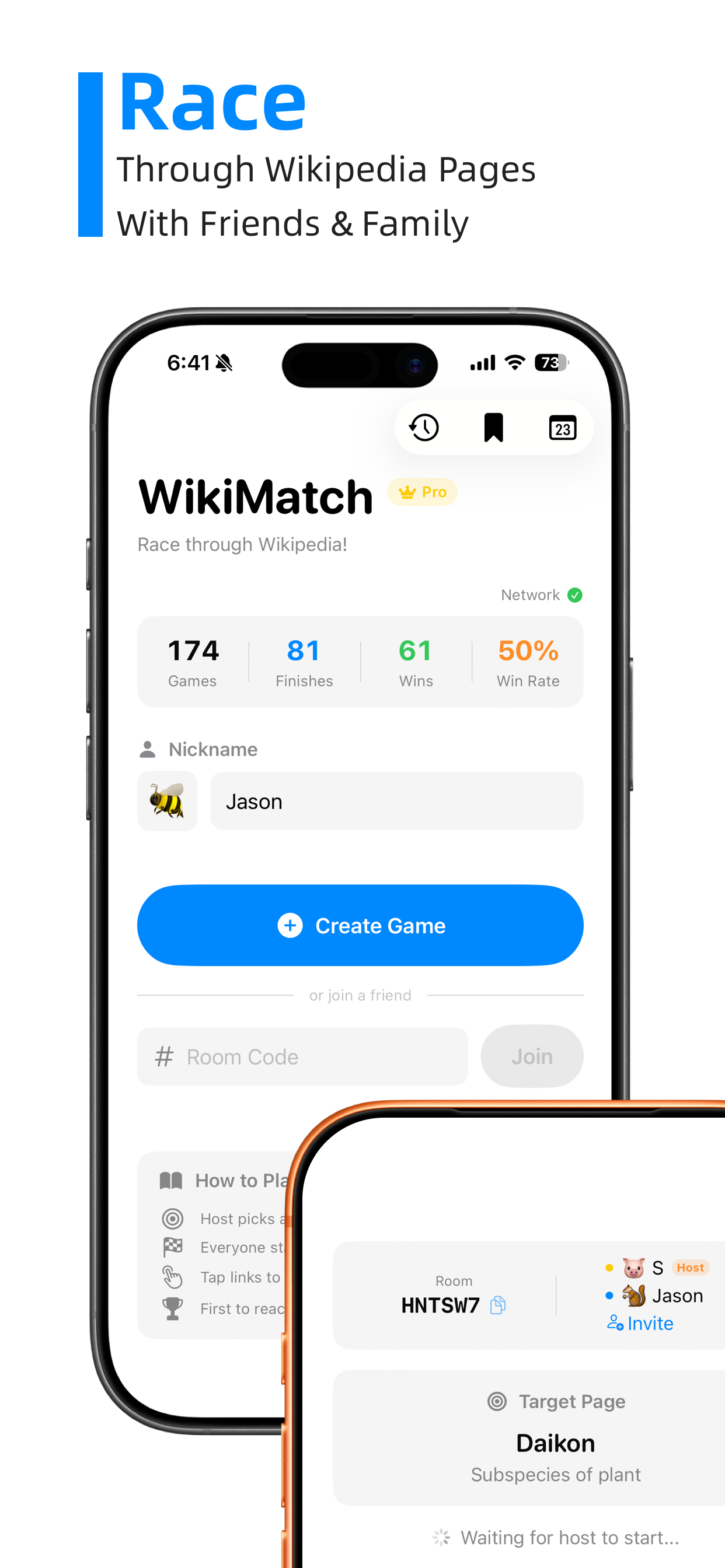 WikiMatch multiplayer race screen